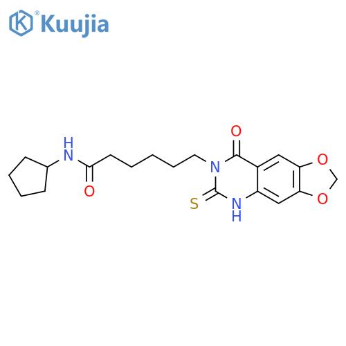 N-cyclopentyl-6-{8-oxo-6-sulfanylidene-2H,5H,6H,7H,8H-1,3dioxolo4,5-gquinazolin-7-yl}hexanamide structure