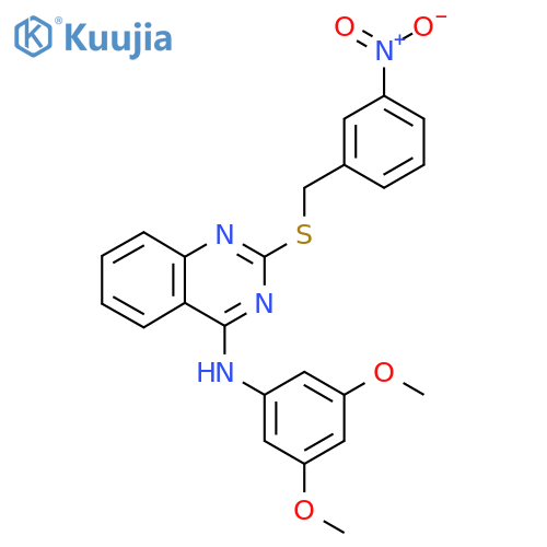N-(3,5-dimethoxyphenyl)-2-{[(3-nitrophenyl)methyl]sulfanyl}quinazolin-4-amine structure
