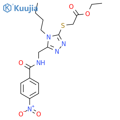 ethyl 2-(4-butyl-5-{(4-nitrophenyl)formamidomethyl}-4H-1,2,4-triazol-3-yl)sulfanylacetate structure