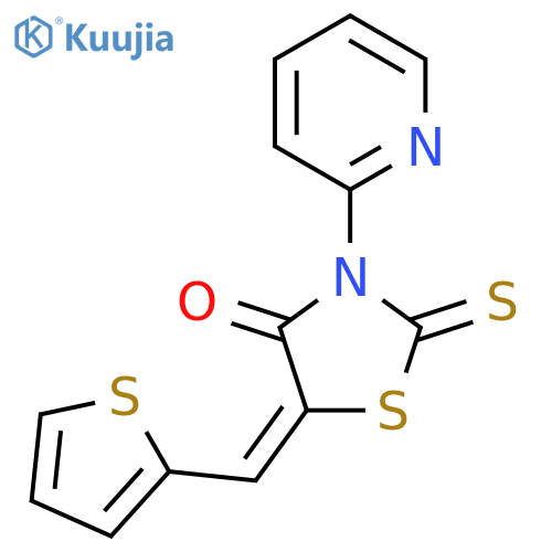 (5E)-3-(pyridin-2-yl)-2-sulfanylidene-5-(thiophen-2-yl)methylidene-1,3-thiazolidin-4-one structure