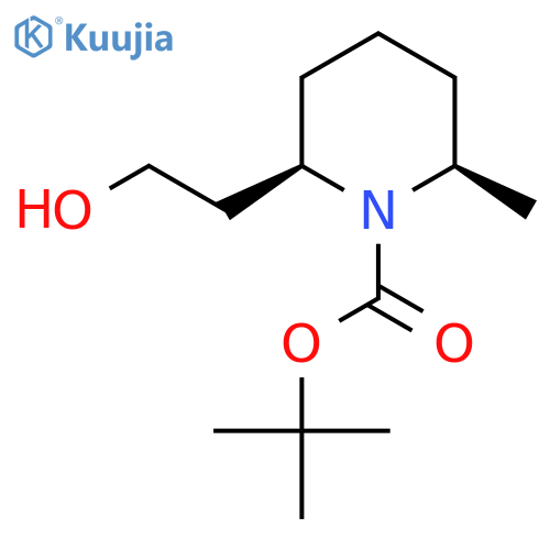 rac-tert-butyl (2R,6R)-2-(2-hydroxyethyl)-6-methylpiperidine-1-carboxylate structure