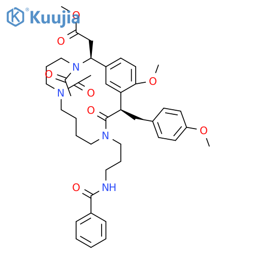 Methyl 2-[(2S,14R)-3,7-diacetyl-12-(3-benzamidopropyl)-16-methoxy-14-[(4-methoxyphenyl)methyl]-13-oxo-3,7,12-triazabicyclo[13.3.1]nonadeca-1(19),15,17-trien-2-yl]acetate structure