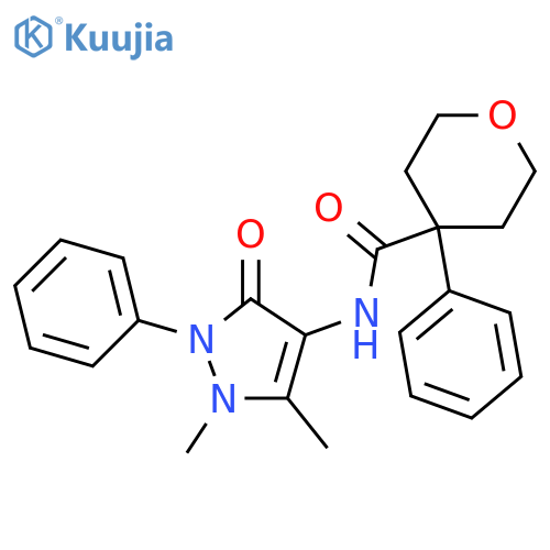 N-(1,5-dimethyl-3-oxo-2-phenyl-2,3-dihydro-1H-pyrazol-4-yl)-4-phenyloxane-4-carboxamide structure