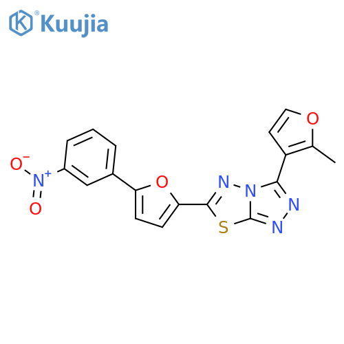 3-(2-methylfuran-3-yl)-6-5-(3-nitrophenyl)furan-2-yl-1,2,4triazolo3,4-b1,3,4thiadiazole structure