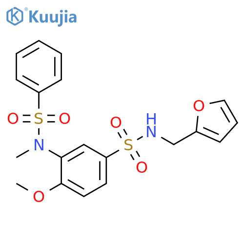 N-(furan-2-yl)methyl-4-methoxy-3-(N-methylbenzenesulfonamido)benzene-1-sulfonamide structure