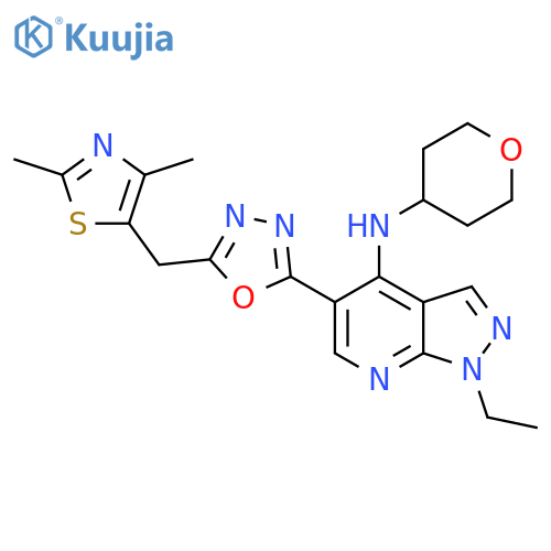 5-[5-[(2,4-Dimethyl-1,3-thiazol-5-yl)methyl]-1,3,4-oxadiazol-2-yl]-1-ethyl-N-(oxan-4-yl)pyrazolo[3,4-b]pyridin-4-amine structure