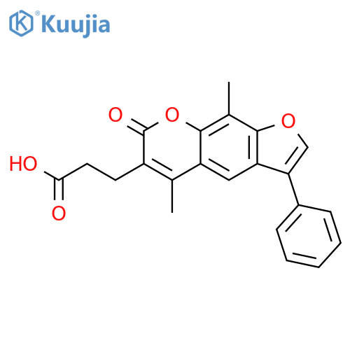3-{5,9-dimethyl-7-oxo-3-phenyl-7H-furo3,2-gchromen-6-yl}propanoic acid structure