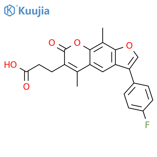 3-(3-(4-fluorophenyl)-5,9-dimethyl-7-oxo-7H-furo[3,2-g]chromen-6-yl)propanoic acid structure