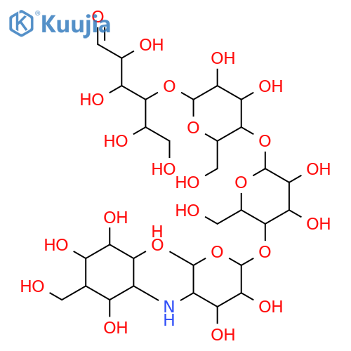 D-Glucose,N-1,5-dideoxy-5-(hydroxymethyl)-D-chiro-inositol-1-yl-(1&reg;4)-O-4-amino-4,6-dideoxy-a-D-glucopyranosyl-(1&reg;4)-O-a-D-glucopyranosyl-(1&reg;4)-O-a-D-glucopyranosyl-(1&reg;4)- (9CI) structure