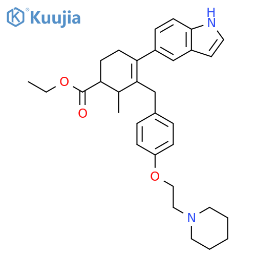 3-Cyclohexene-1-carboxylic acid,4-(1H-indol-5-yl)-2-methyl-3-[[4-[2-(1-piperidinyl)ethoxy]phenyl]methyl]-,ethyl ester structure