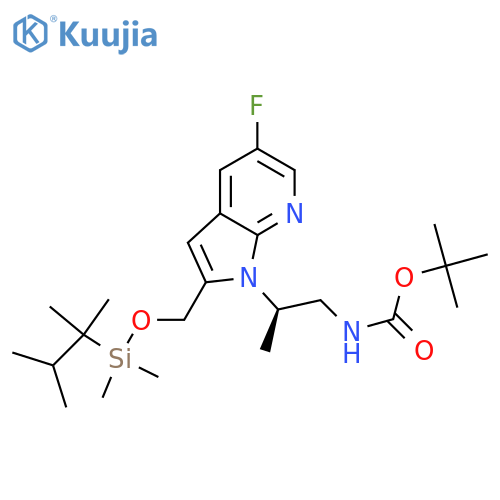 Carbamic acid,  [(2R)-2-[2-[[[dimethyl(1,1,2-trimethylpropyl)silyl]oxy]methyl]-5-fluoro-1H-  pyrrolo[2,3-b]pyridin-1-yl]propyl]-, 1,1-dimethylethyl ester structure