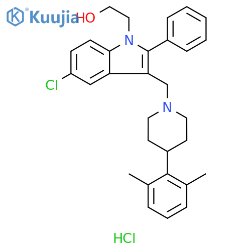 1H-Indole-1-ethanol, 5-chloro-3-[[4-(2,6-dimethylphenyl)-1-piperidinyl]methyl]-2-phenyl-, hydrochloride (1:1) structure