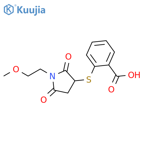 2-{[1-(2-methoxyethyl)-2,5-dioxopyrrolidin-3-yl]sulfanyl}benzoic acid structure