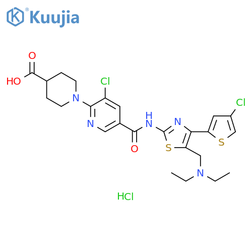 4-Piperidinecarboxylic acid,1-[3-chloro-5-[[[4-(4-chloro-2-thienyl)-5-[(diethylamino)methyl]-2-thiazolyl]amino]carbonyl]-2-pyridinyl]-, monohydrochloride structure