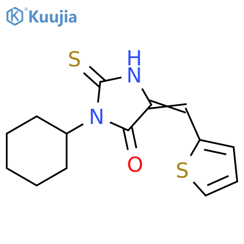 (5E)-3-cyclohexyl-2-mercapto-5-(thien-2-ylmethylene)-3,5-dihydro-4H-imidazol-4-one structure