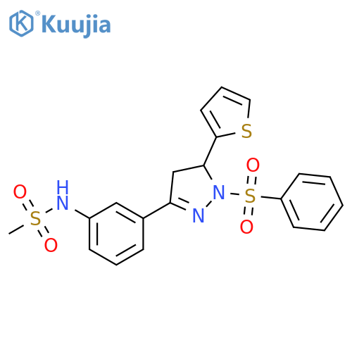 N-{3-1-(benzenesulfonyl)-5-(thiophen-2-yl)-4,5-dihydro-1H-pyrazol-3-ylphenyl}methanesulfonamide structure
