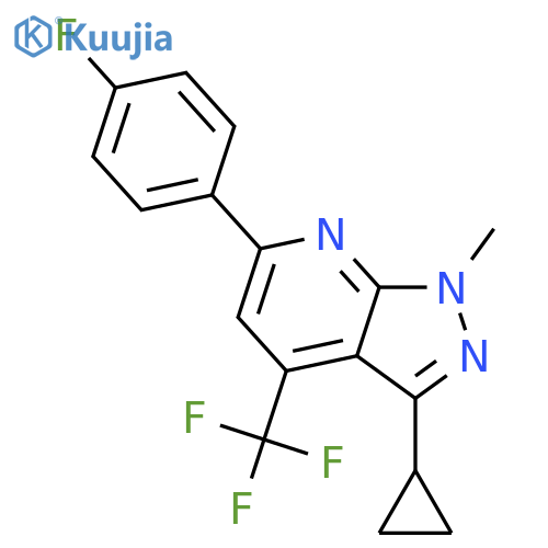 <br>3-Cyclopropyl-6-(4-fluoro-phenyl)-1-methyl-4-trifluoromethyl-1H-pyrazolo[3, 4-b]pyridine structure