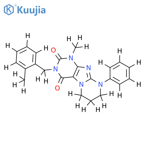 1-methyl-3-(2-methylphenyl)methyl-9-phenyl-1H,2H,3H,4H,6H,7H,8H,9H-pyrimido1,2-gpurine-2,4-dione structure