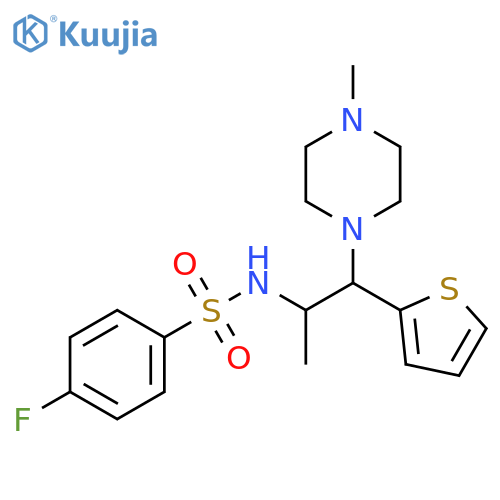4-fluoro-N-1-(4-methylpiperazin-1-yl)-1-(thiophen-2-yl)propan-2-ylbenzene-1-sulfonamide structure