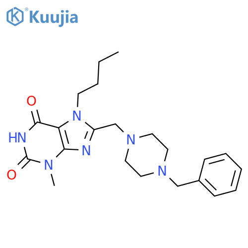 8-(4-benzylpiperazin-1-yl)methyl-7-butyl-3-methyl-2,3,6,7-tetrahydro-1H-purine-2,6-dione structure