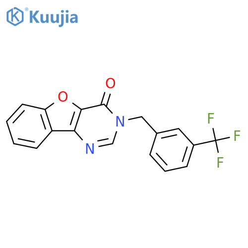 3-[3-(trifluoromethyl)benzyl][1]benzofuro[3,2-d]pyrimidin-4(3H)-one structure