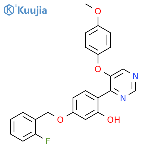5-(2-fluorophenyl)methoxy-2-5-(4-methoxyphenoxy)pyrimidin-4-ylphenol structure
