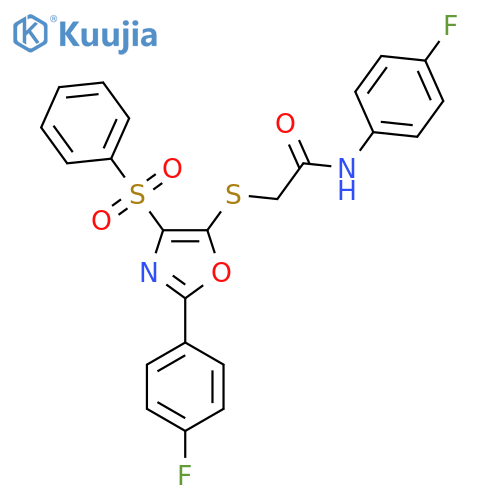 2-{4-(benzenesulfonyl)-2-(4-fluorophenyl)-1,3-oxazol-5-ylsulfanyl}-N-(4-fluorophenyl)acetamide structure