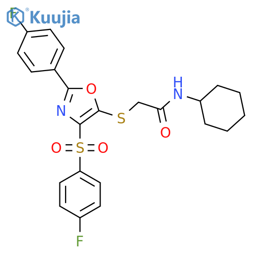N-cyclohexyl-2-{4-(4-fluorobenzenesulfonyl)-2-(4-fluorophenyl)-1,3-oxazol-5-ylsulfanyl}acetamide structure