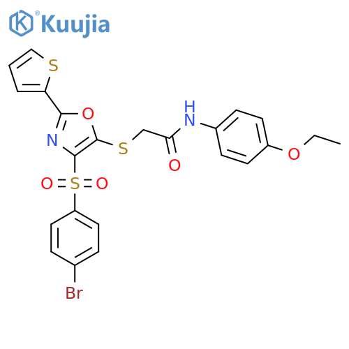 2-{4-(4-bromobenzenesulfonyl)-2-(thiophen-2-yl)-1,3-oxazol-5-ylsulfanyl}-N-(4-ethoxyphenyl)acetamide structure