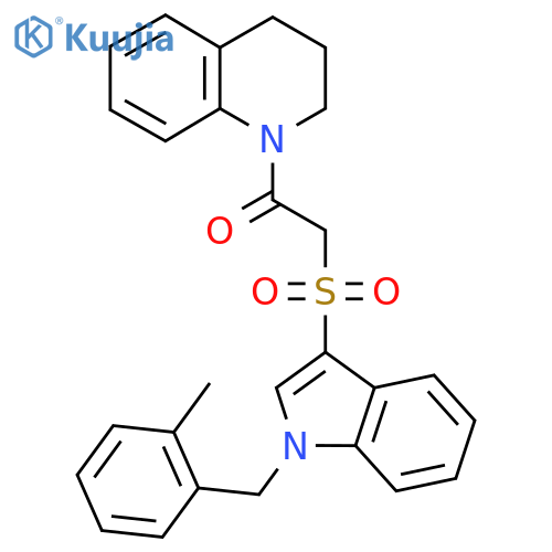2-({1-(2-methylphenyl)methyl-1H-indol-3-yl}sulfonyl)-1-(1,2,3,4-tetrahydroquinolin-1-yl)ethan-1-one structure