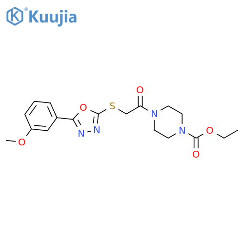 ethyl 4-(2-{5-(3-methoxyphenyl)-1,3,4-oxadiazol-2-ylsulfanyl}acetyl)piperazine-1-carboxylate structure