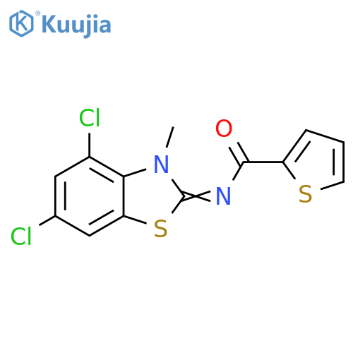 N-(2Z)-4,6-dichloro-3-methyl-2,3-dihydro-1,3-benzothiazol-2-ylidenethiophene-2-carboxamide structure