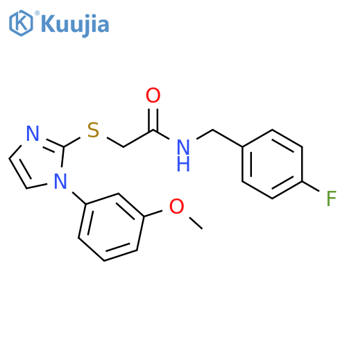 N-(4-fluorophenyl)methyl-2-{1-(3-methoxyphenyl)-1H-imidazol-2-ylsulfanyl}acetamide structure