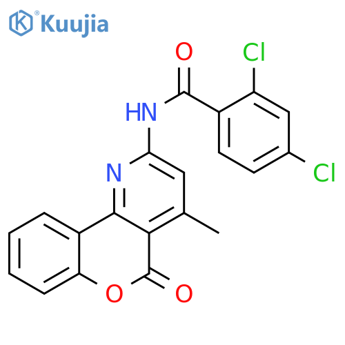 2,4-dichloro-N-{4-methyl-5-oxo-5H-chromeno4,3-bpyridin-2-yl}benzamide structure