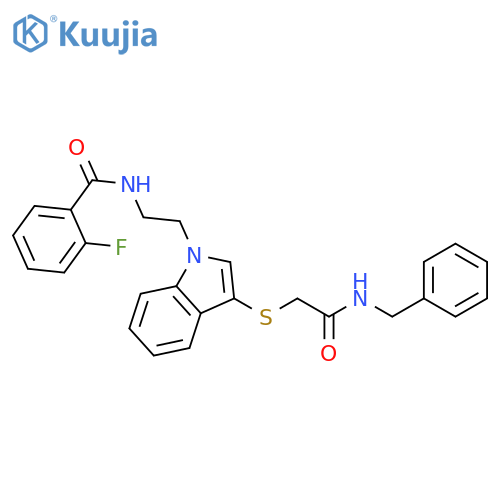 N-2-(3-{(benzylcarbamoyl)methylsulfanyl}-1H-indol-1-yl)ethyl-2-fluorobenzamide structure
