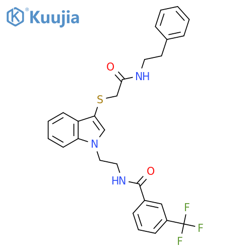 N-{2-3-({(2-phenylethyl)carbamoylmethyl}sulfanyl)-1H-indol-1-ylethyl}-3-(trifluoromethyl)benzamide structure
