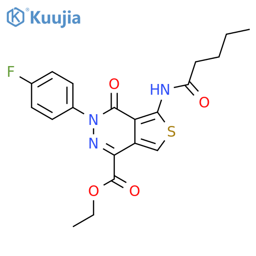ethyl 3-(4-fluorophenyl)-4-oxo-5-pentanamido-3H,4H-thieno3,4-dpyridazine-1-carboxylate structure