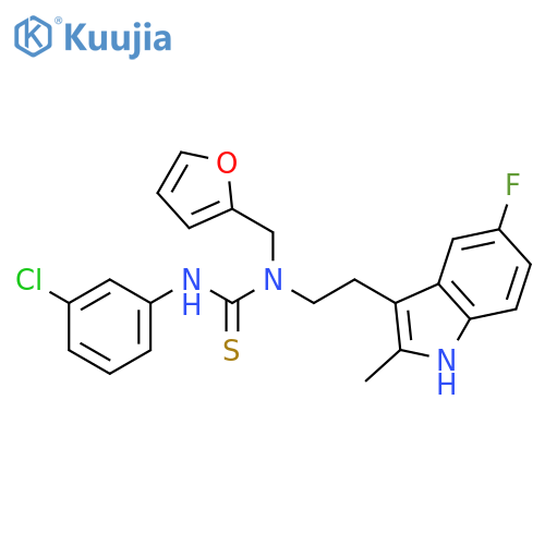 1-(3-chlorophenyl)-3-2-(5-fluoro-2-methyl-1H-indol-3-yl)ethyl-3-(furan-2-yl)methylthiourea structure