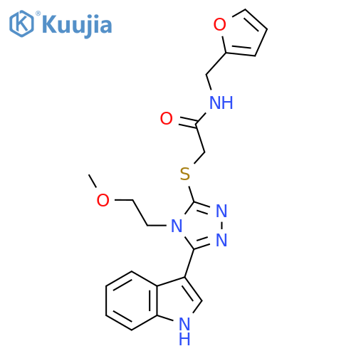 N-(furan-2-yl)methyl-2-{5-(1H-indol-3-yl)-4-(2-methoxyethyl)-4H-1,2,4-triazol-3-ylsulfanyl}acetamide structure