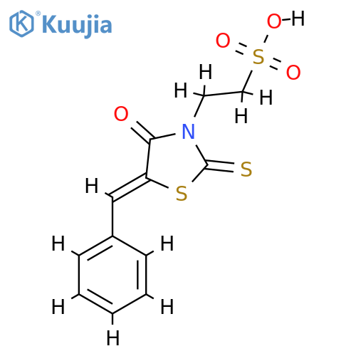 2-(5Z)-4-oxo-5-(phenylmethylidene)-2-sulfanylidene-1,3-thiazolidin-3-ylethane-1-sulfonic acid structure
