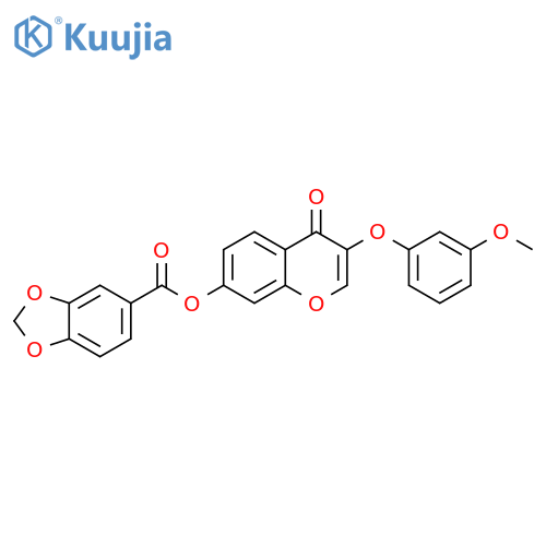 3-(3-methoxyphenoxy)-4-oxo-4H-chromen-7-yl 2H-1,3-benzodioxole-5-carboxylate structure