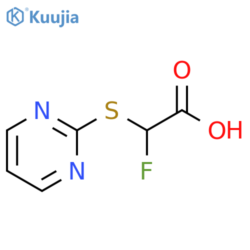 2-fluoro-2-(pyrimidin-2-ylsulfanyl)acetic acid structure