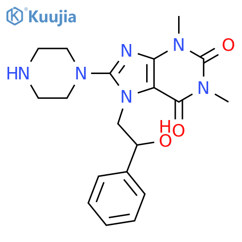 7-(2-hydroxy-2-phenylethyl)-1,3-dimethyl-8-(piperazin-1-yl)-2,3,6,7-tetrahydro-1H-purine-2,6-dione structure