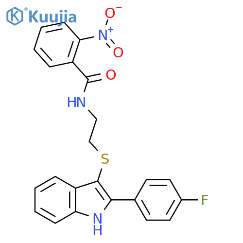 N-(2-{2-(4-fluorophenyl)-1H-indol-3-ylsulfanyl}ethyl)-2-nitrobenzamide structure