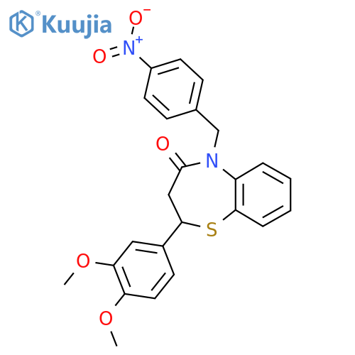2-(3,4-dimethoxyphenyl)-5-(4-nitrophenyl)methyl-2,3,4,5-tetrahydro-1,5-benzothiazepin-4-one structure