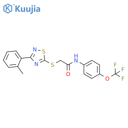 2-{3-(2-methylphenyl)-1,2,4-thiadiazol-5-ylsulfanyl}-N-4-(trifluoromethoxy)phenylacetamide structure