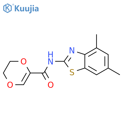 N-(4,6-dimethyl-1,3-benzothiazol-2-yl)-5,6-dihydro-1,4-dioxine-2-carboxamide structure