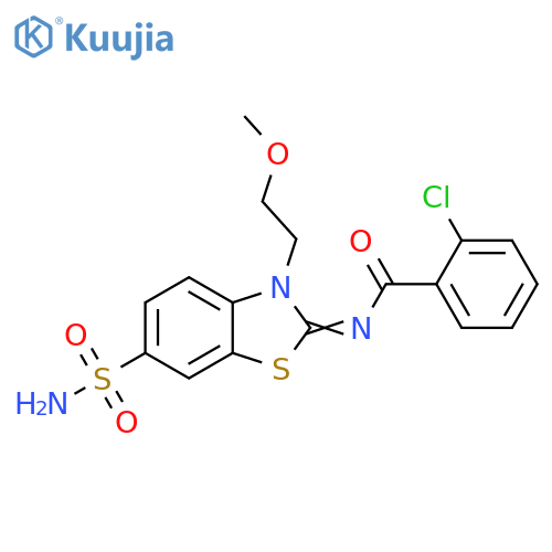 2-chloro-N-(2Z)-3-(2-methoxyethyl)-6-sulfamoyl-2,3-dihydro-1,3-benzothiazol-2-ylidenebenzamide structure