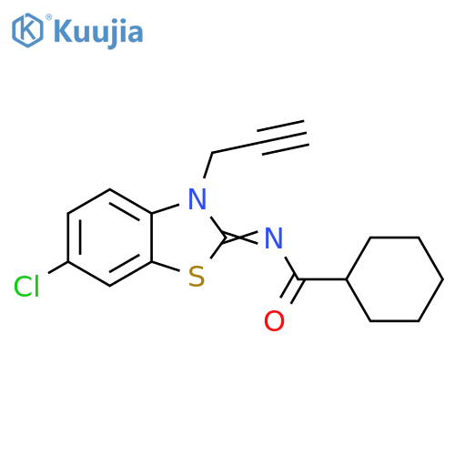 N-(2Z)-6-chloro-3-(prop-2-yn-1-yl)-2,3-dihydro-1,3-benzothiazol-2-ylidenecyclohexanecarboxamide structure