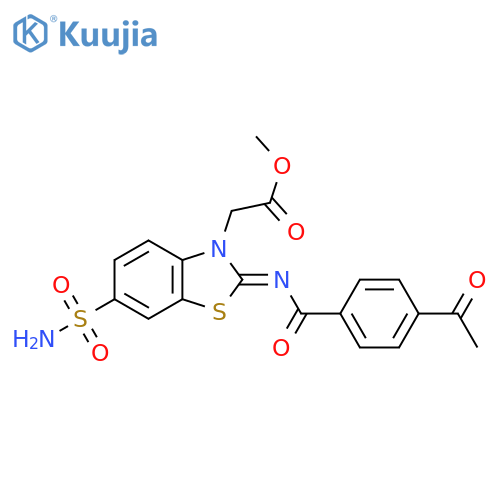 methyl 2-(2Z)-2-(4-acetylbenzoyl)imino-6-sulfamoyl-2,3-dihydro-1,3-benzothiazol-3-ylacetate structure